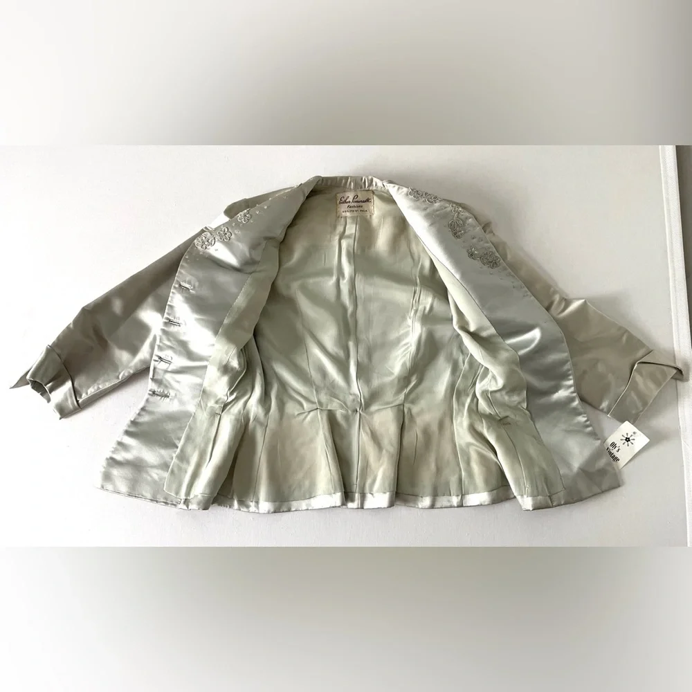 Vintage Silk Beaded Button Long Sleeve Blazer Esther Pomerantz Blue Silver Small - Picture 10 of 15
